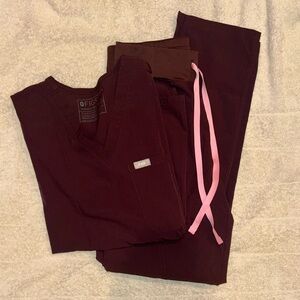 Figs Dark Fig Burgundy Catarina top and Yola pants scrub set